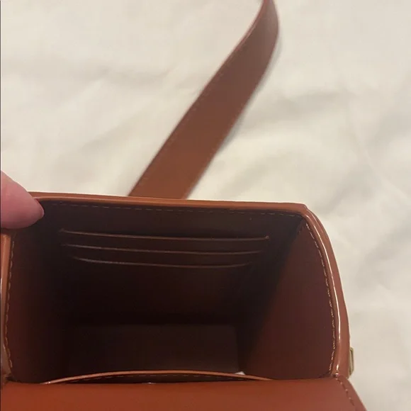 Charles & Keith Tan Brown Leather elongated Crossbody Bag magnetic closure - Picture 7 of 16